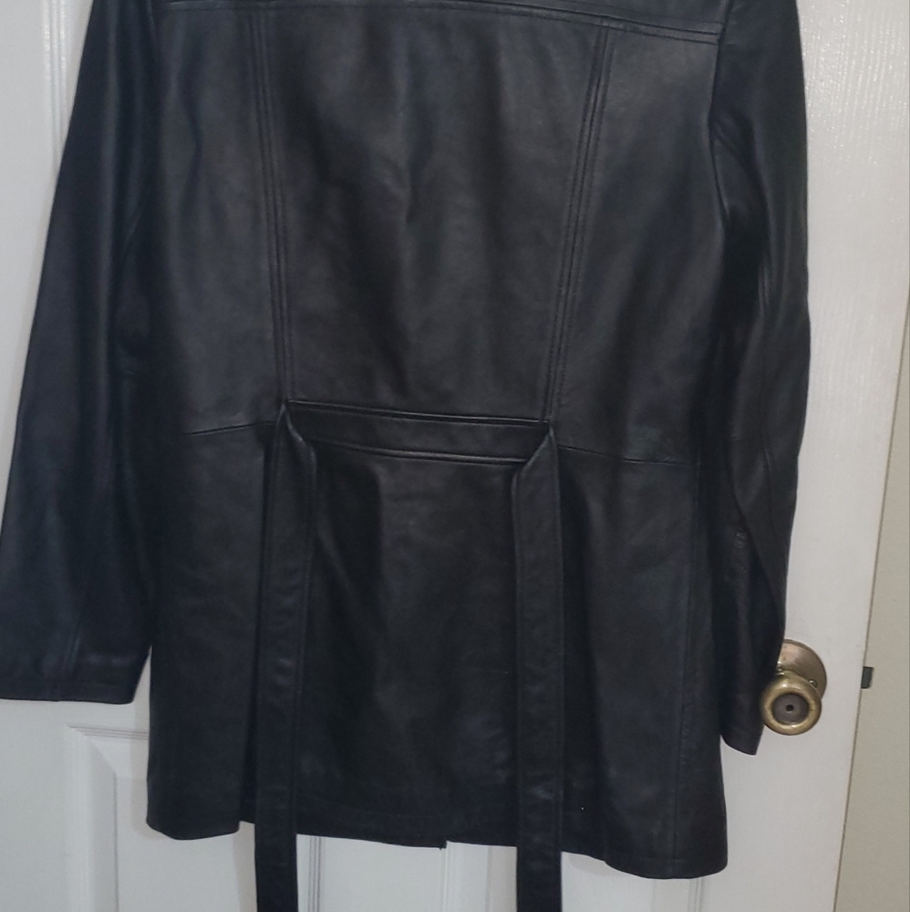 Nine West Genuine Leather Jacket with Belted Waist - Picture 2 of 4